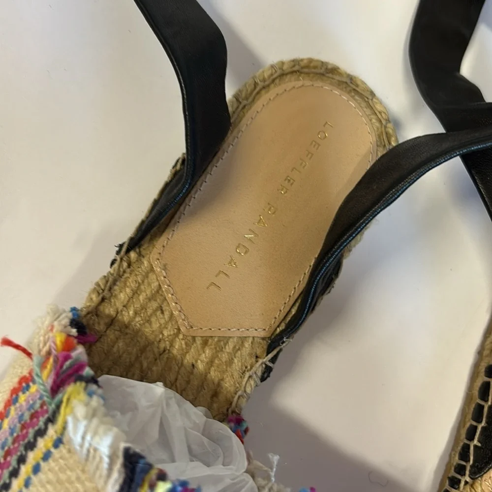 Loeffler Randall‎ Striped Black Ribbon Ankle Espadrilles